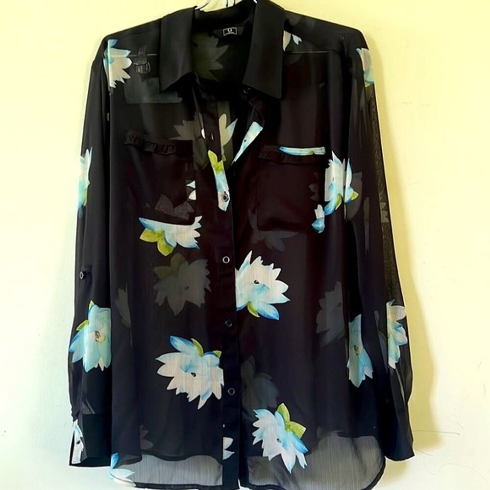 G by Giuliano Floral Sheer Blouse Sz Medium